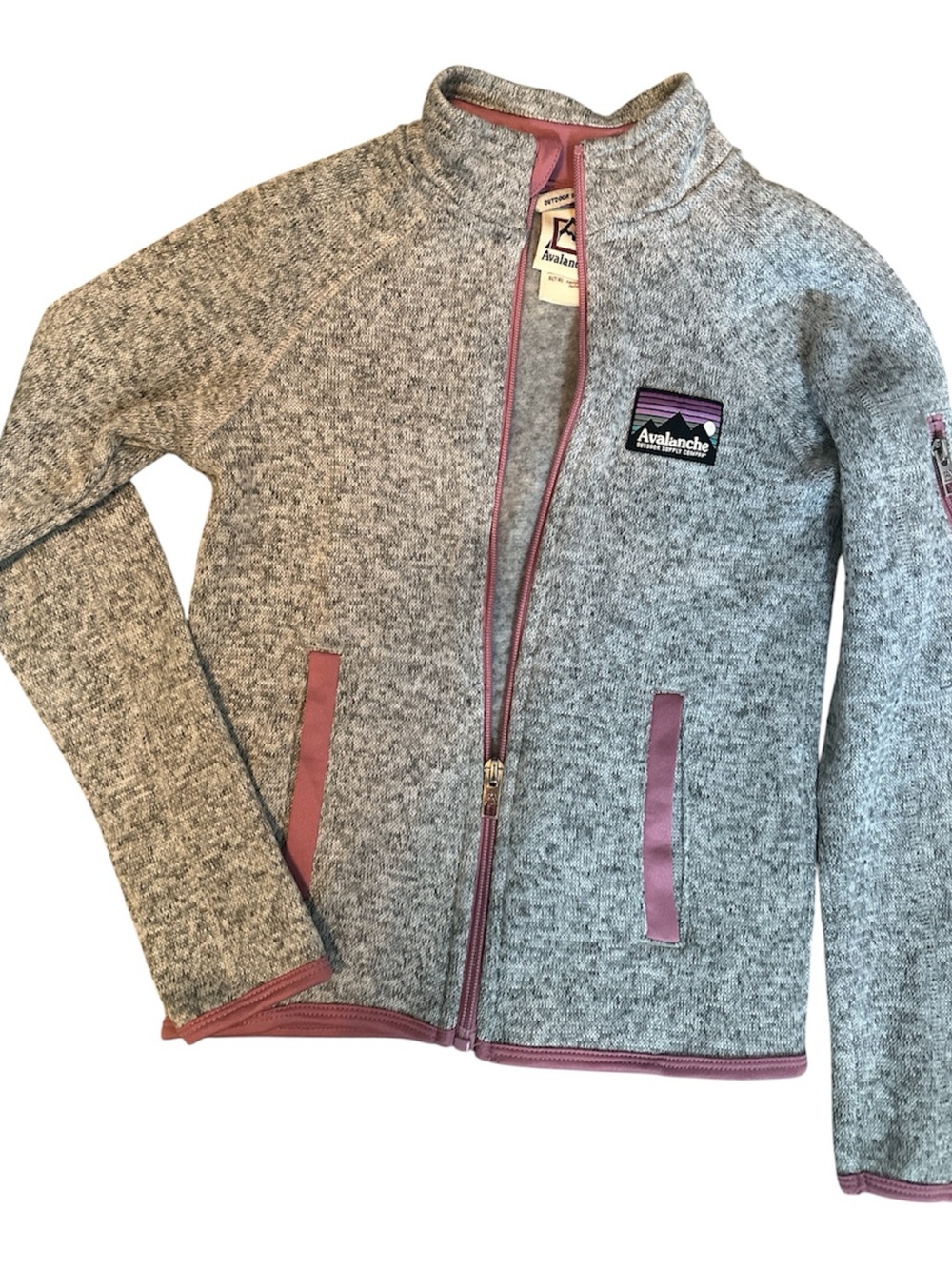 Avalanche Girls' Heather Gray Zip-Up Jacket with Mauve Trim